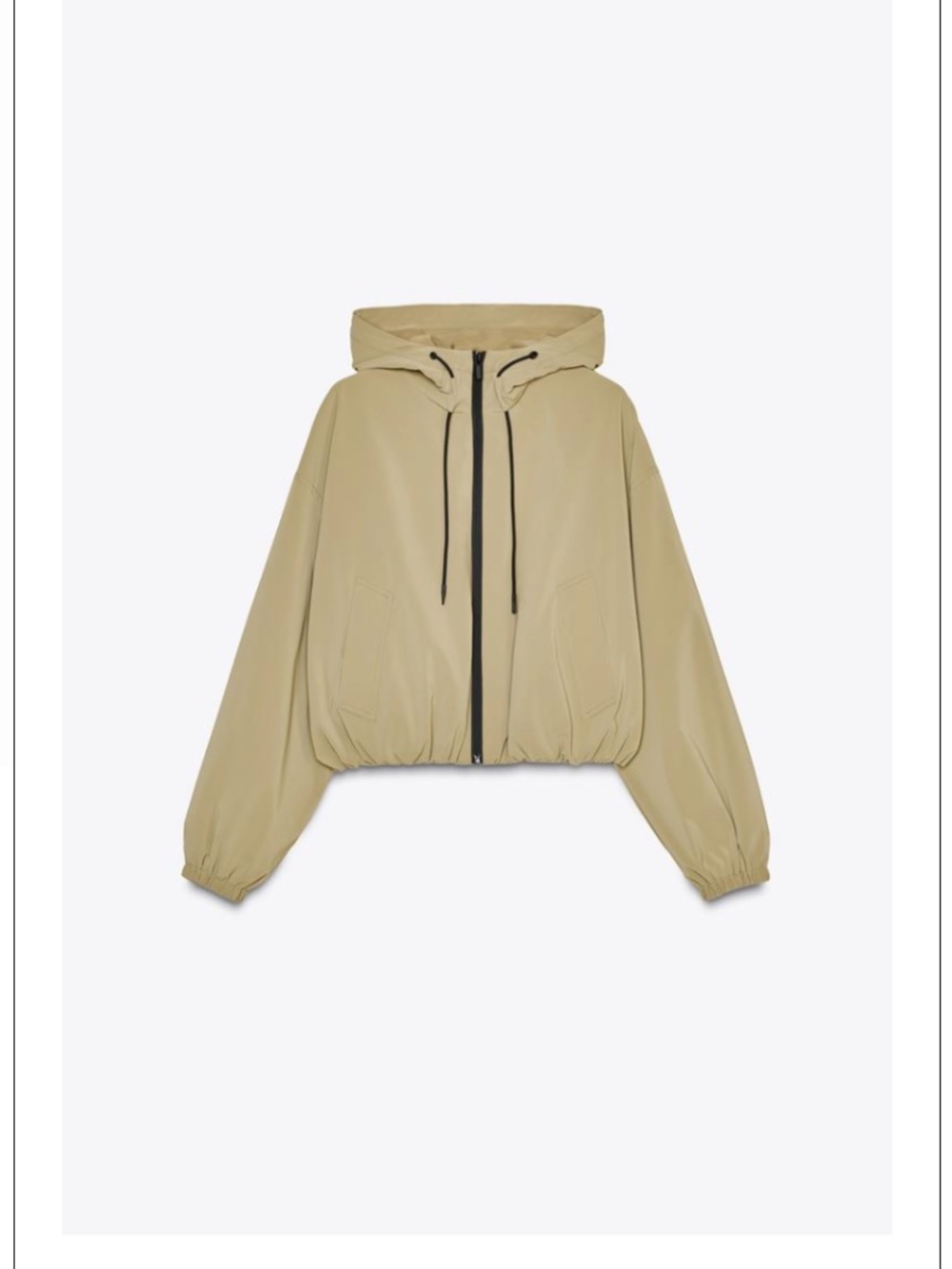 Zara Womens Tan Cropped Hooded Windbreaker Jacket Full Zip Beige Size Medium